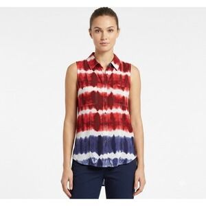 Rock & Republic Sleeveless Top Women Small Red White Blue Tie Dye Americana
